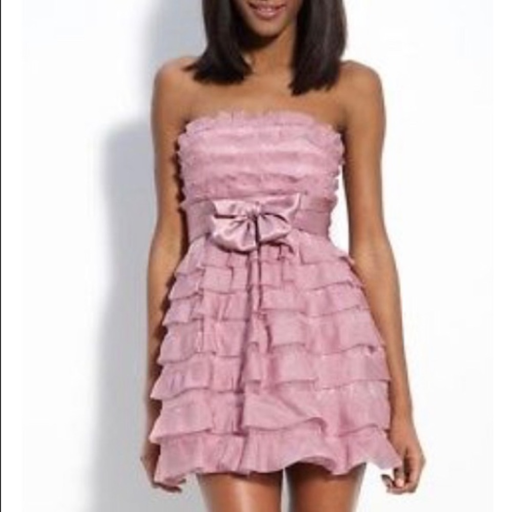BCBG Mignon strapless tiered ruffle dress